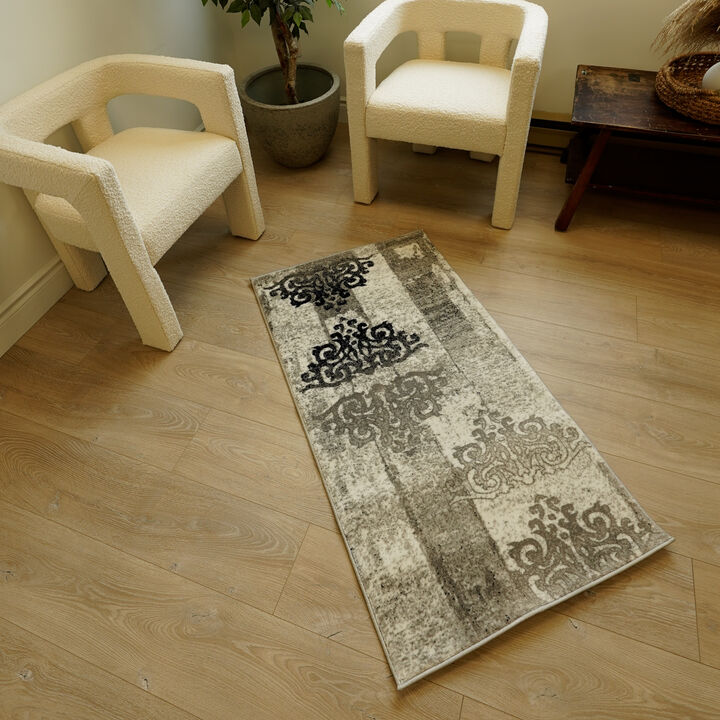 Montage Modern Abstract Fractal Grey Black Indoor Area Rug