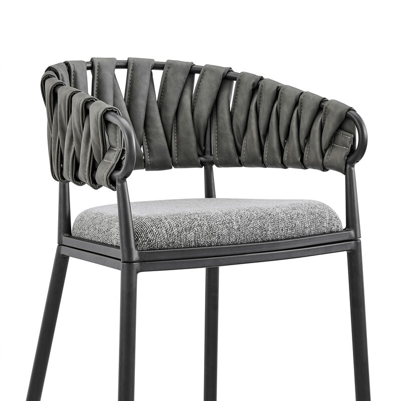 Vigona Stool in Black Metal with Grey Fabric and Faux Leather