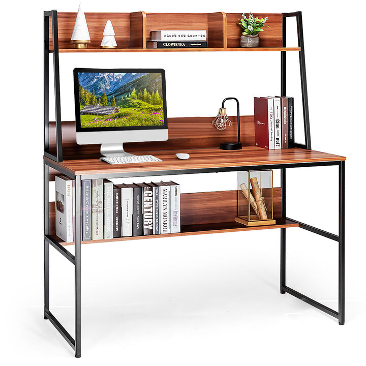 Costway 47'' Computer Desk w/ 3 Storage Cubes & Open Bookcase Home Office Natural