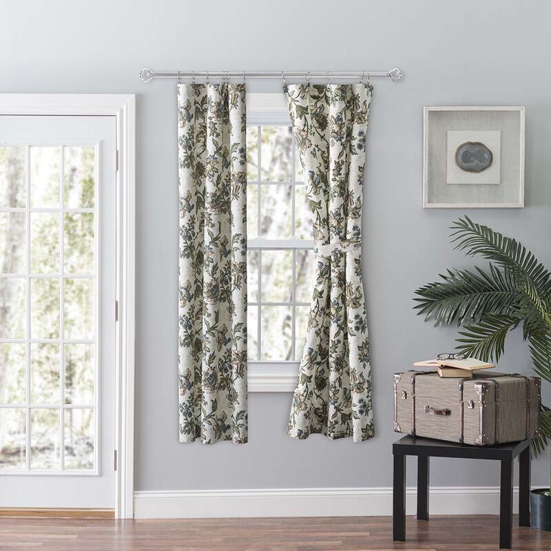 Ellis Curtain Madison Floral Design Printed Natural Ground 3" Rod Pocket Tailored Panel Pair