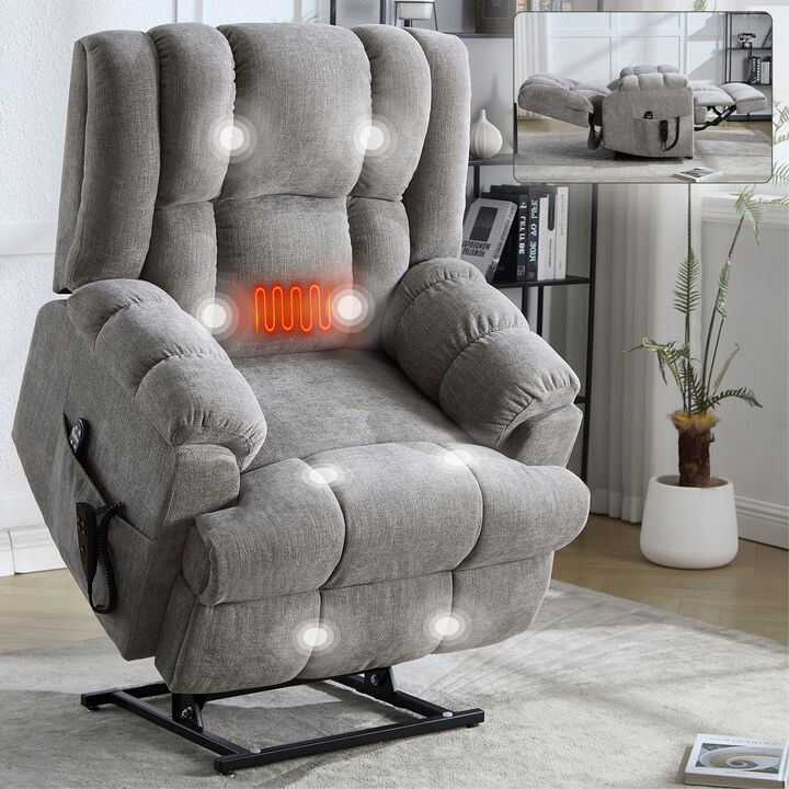 Dual Motor Heat Massage Recliners Infinite Position Up to 350 LBS Electric Power Lift Recliners