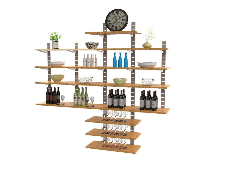 Trendy  Living Room Shelving System 91" & 46" High with 12 Glass Shelves 48" Length | 4 Sections- Shelves Sold Separately