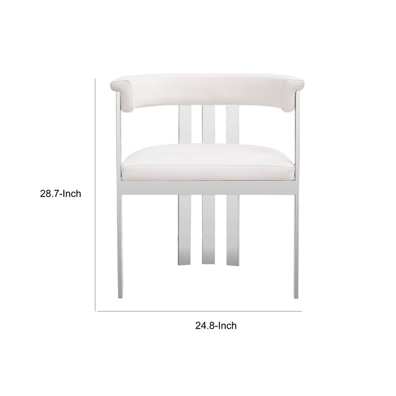 Cid Tayc 25 Inch Dining Chair, White Faux Leather, Stainless Steel Frame - Benzara