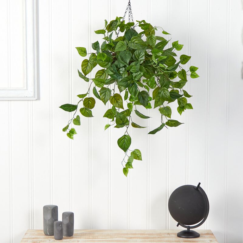HomPlanti 2.5" Philodendron Artificial Plant in Hanging Basket