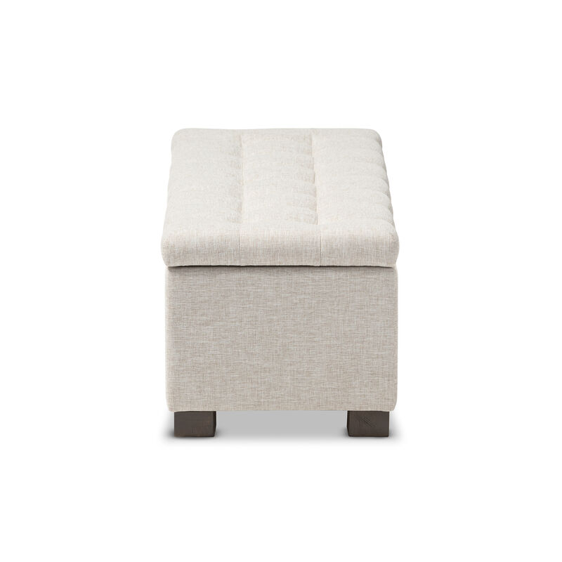 Baxton Studio Roanoke Modern and Contemporary Beige Fabric Upholstered Grid-Tufting Storage Ottoman Bench