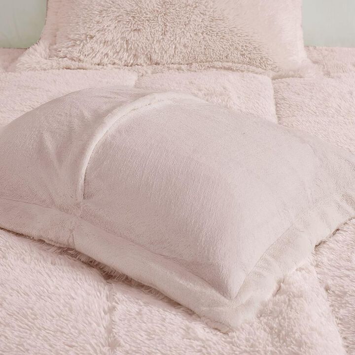 Belen Kox Plush Bliss Long Fur Comforter Set Blush, Belen Kox