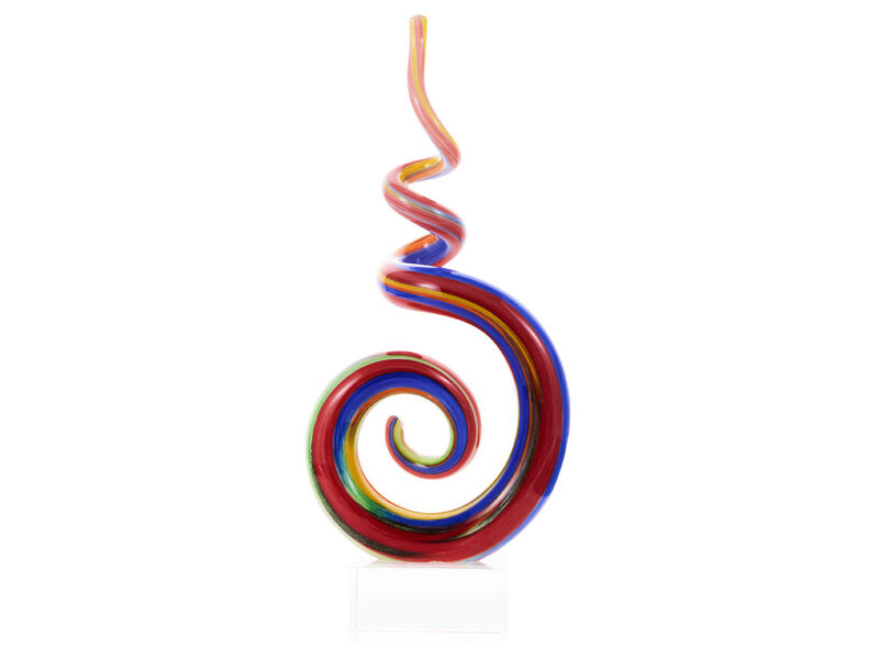 Hand Blown Abstract Rainbow Swirl Sommerso Art Glass Sculpture