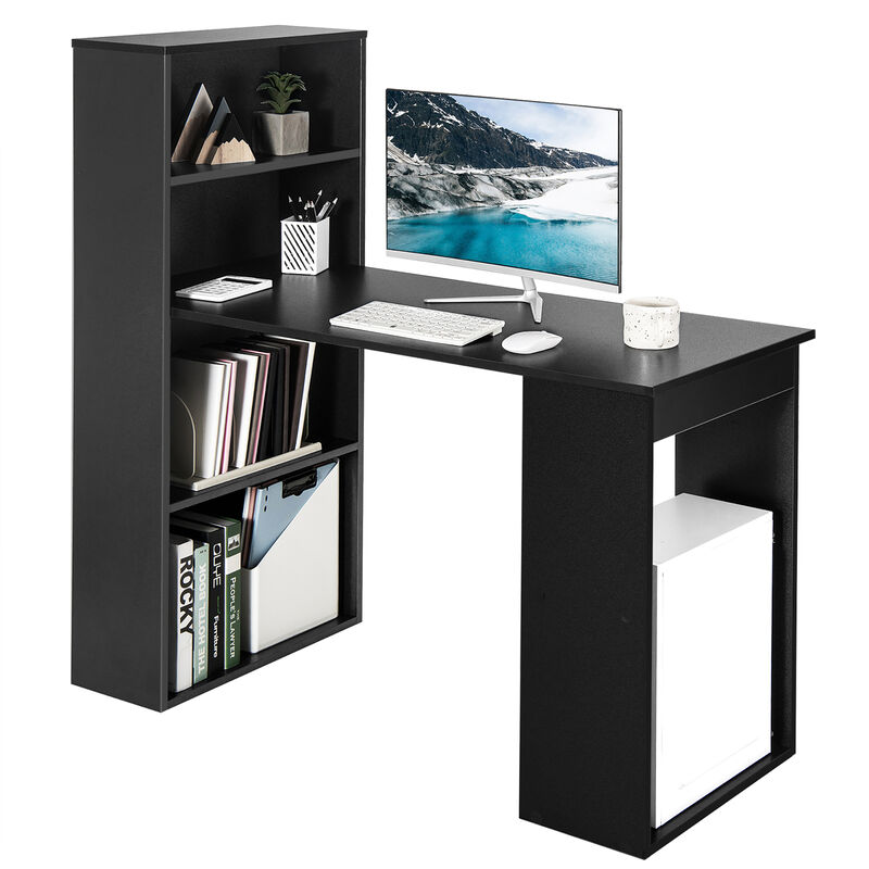 Costway Computer Desk Writing  Workstation Office w/6-Tier Storage Shelves Black