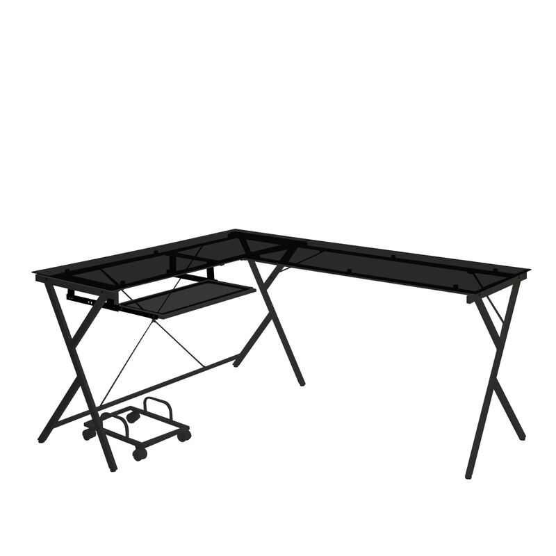 Darzenus Computer Desk in Black Glass & Black Finish OF 00046