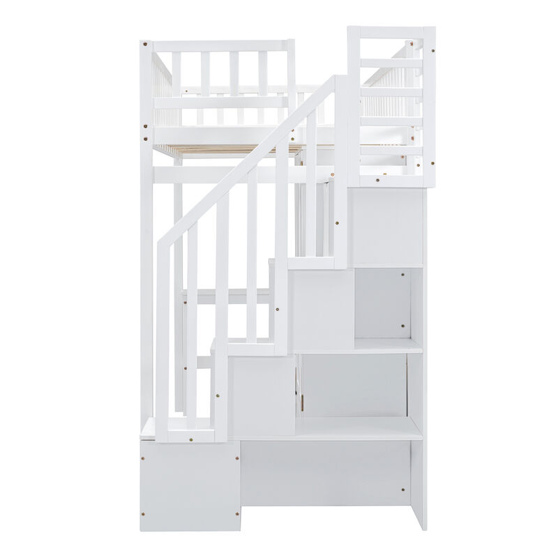 Merax Loft Bed with Bookshelf and Wardrobe