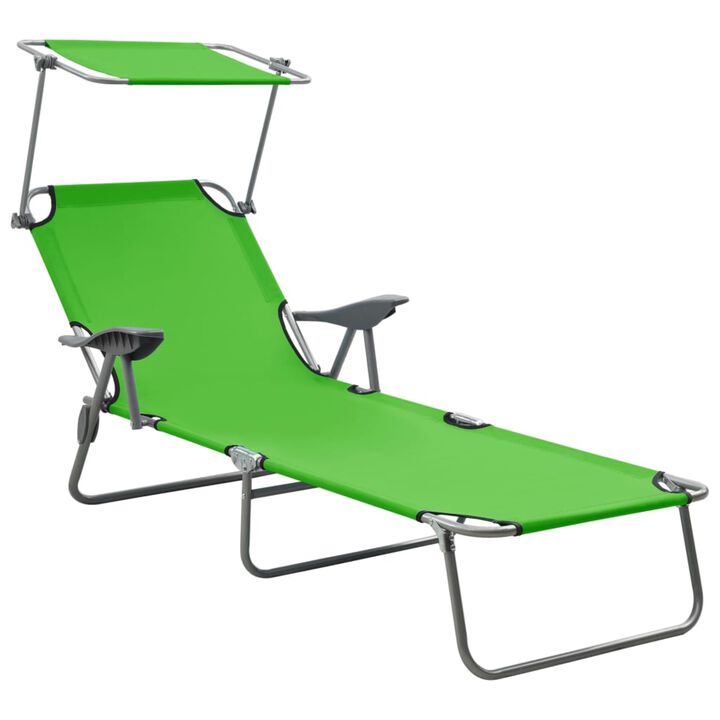 vidaXL Modern Sun Lounger with Adjustable Canopy, Portable Day Bed, Foldable Beach Bed, All-Weather Powder-Coated Steel, Green