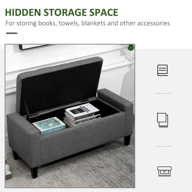 Gray Space-Saver: Linen Upholstered Storage Ottoman with Lift-Top