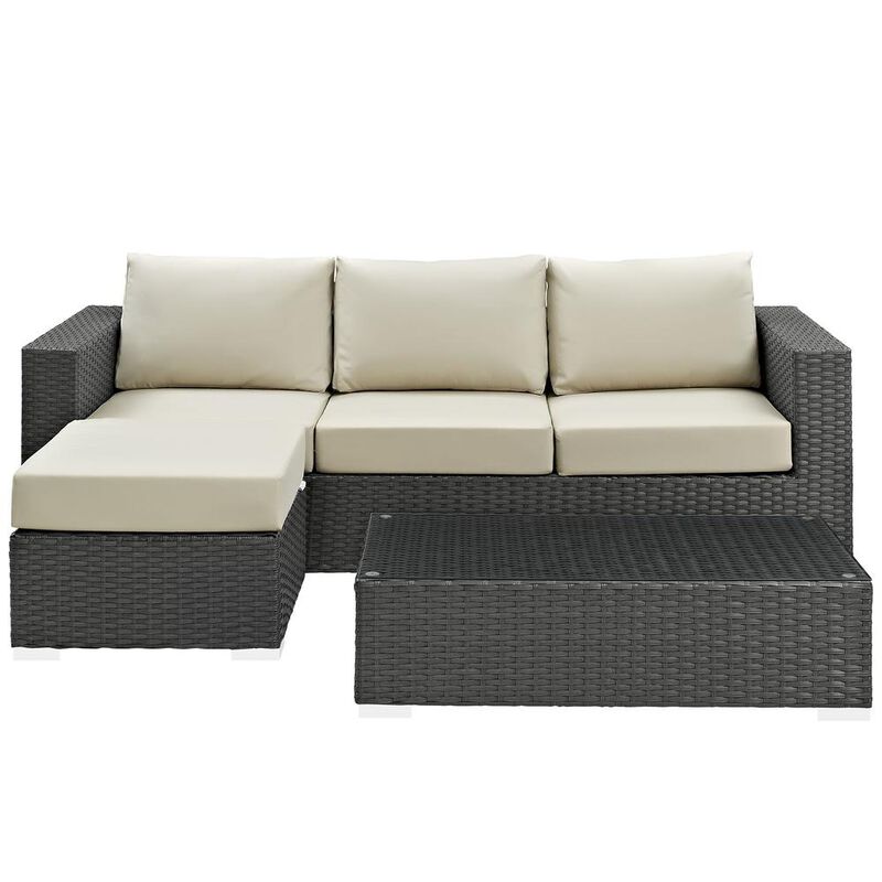 Modway Sojourn 3 Piece Outdoor Patio Sunbrella Sectional Set