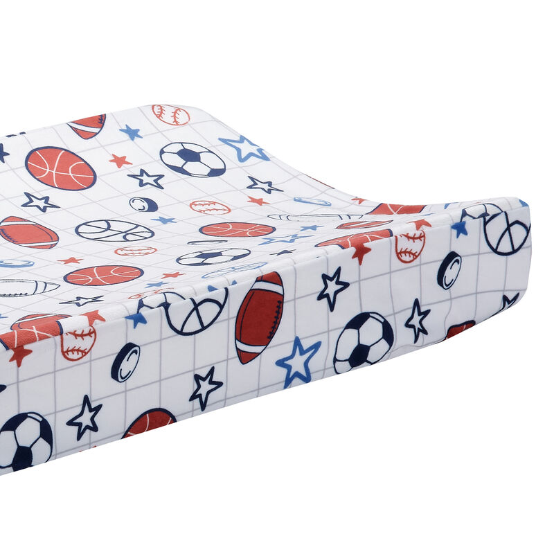 Lambs & Ivy Baby Sports White Changing Pad Cover - Football/Basketball/Baseball