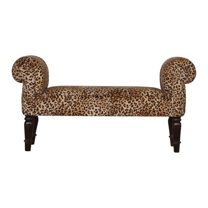 Leopard Print Velvet Solid Wood Uphlolestry  Bench