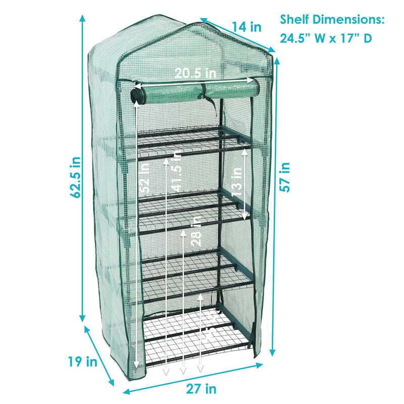 Sunnydaze Steel PVC Cover Mini Greenhouse with 4 Shelves/Zipper - Green