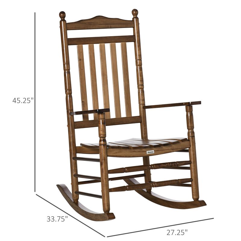 Brown Traditional Wooden High-Back Rocking Chair: for Porch, Indoor/Outdoor