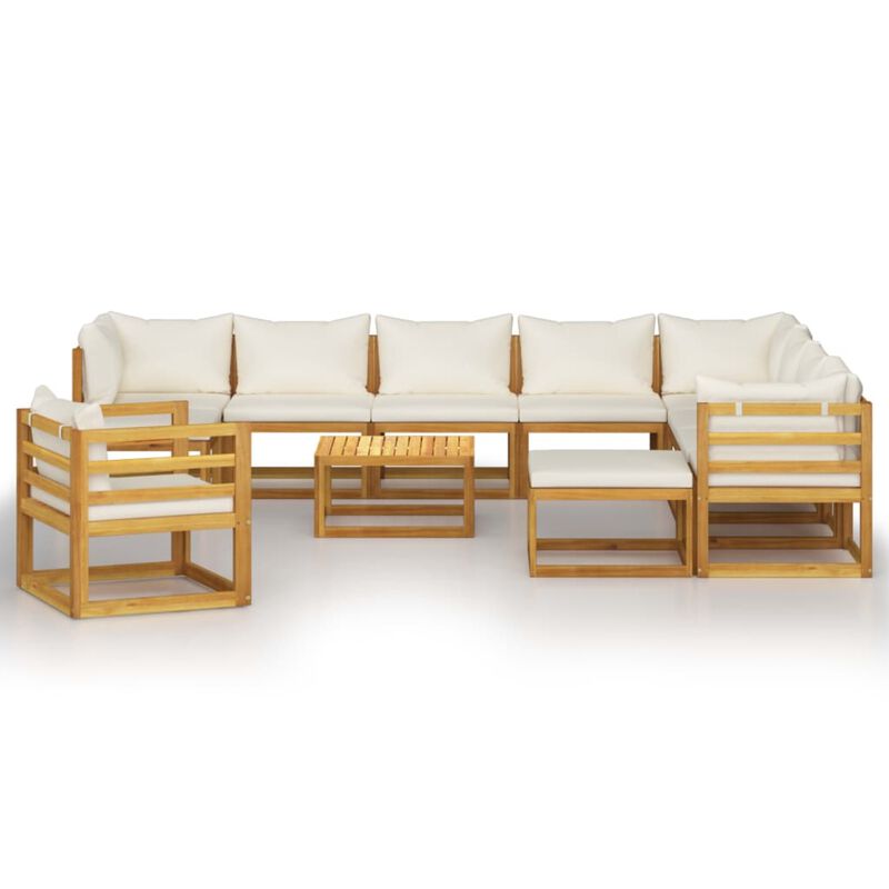 vidaXL 12 Piece Garden Lounge Set with Cushion Cream Solid Acacia Wood