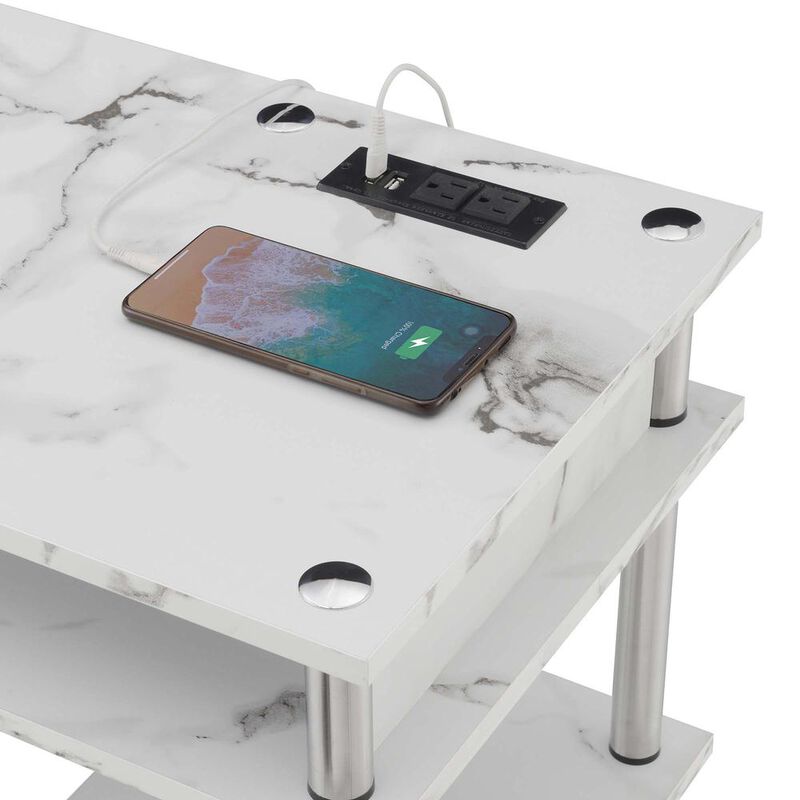 Convenience Concepts Designs2Go No Tools Student Desk With Charging Station, White Marble