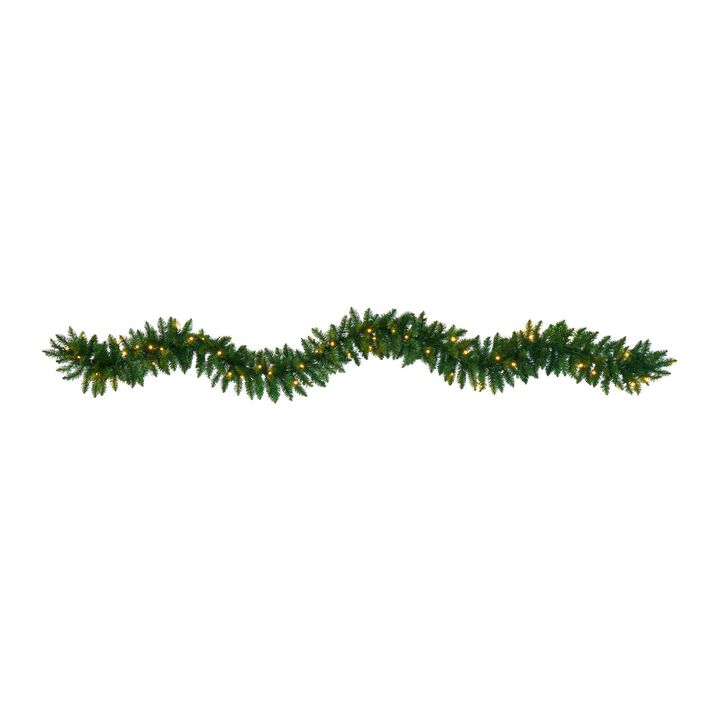 Nearly Natural 9-ft Christmas Pine Artificial Garland with 50 Warm White LEDs Lights