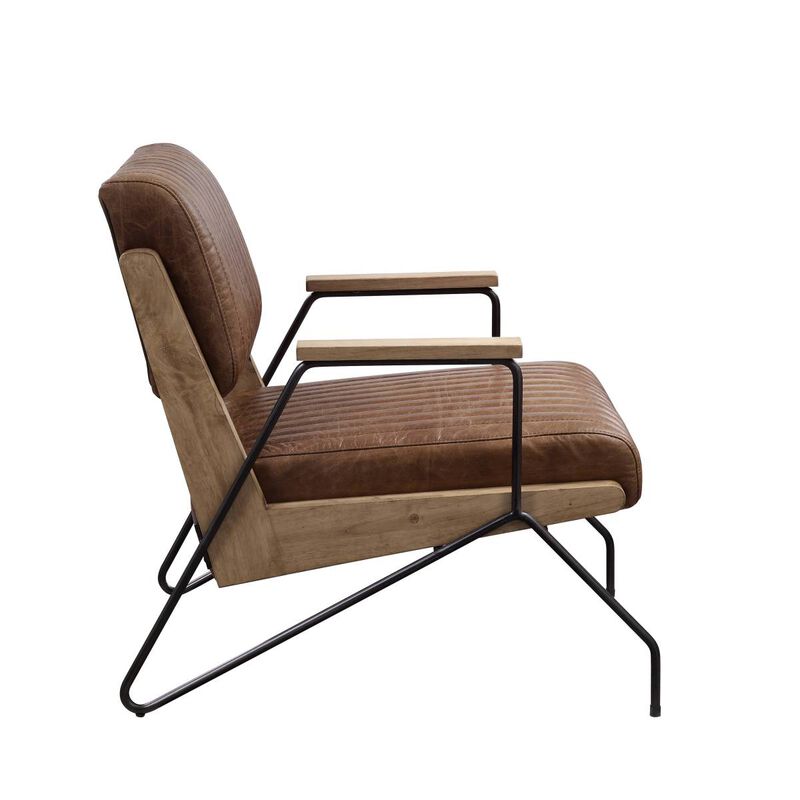 Eacnlz Accent Chair In Cocoa Top Grain Leather & Matte Iron Finish