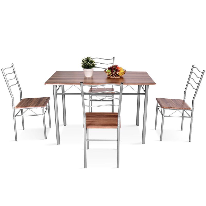 5 Pieces Wood Metal Dining Table Set with 4 Chairs