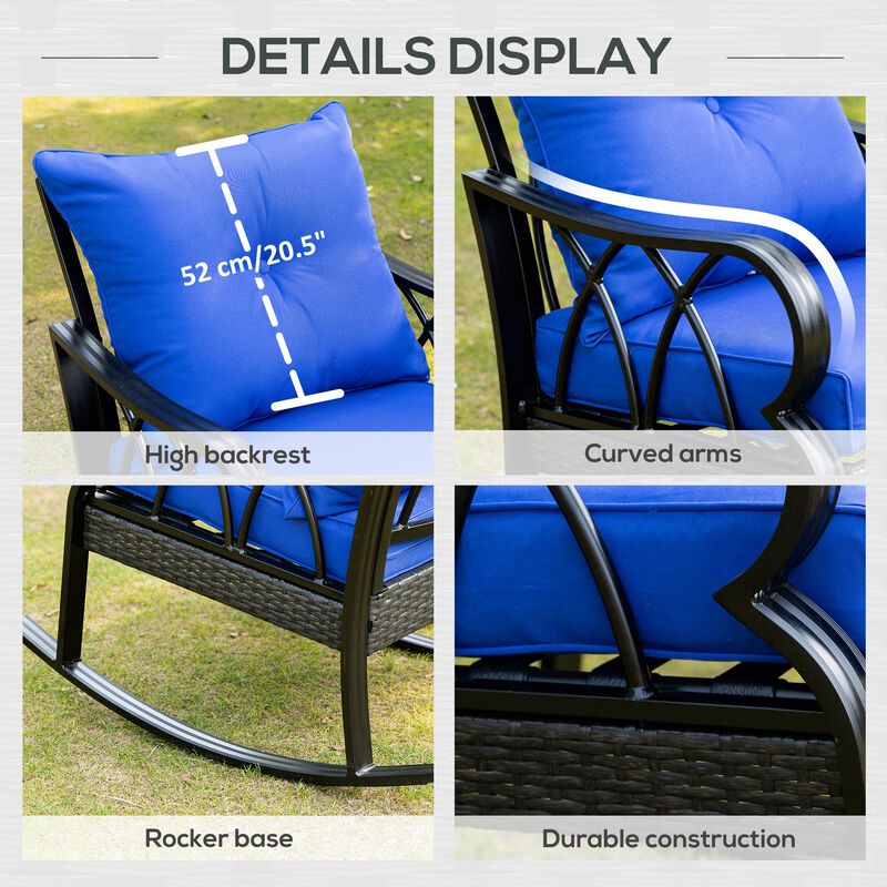 Blue Garden Rocker: Wicker Rocking Chair for Outdoor Relaxation