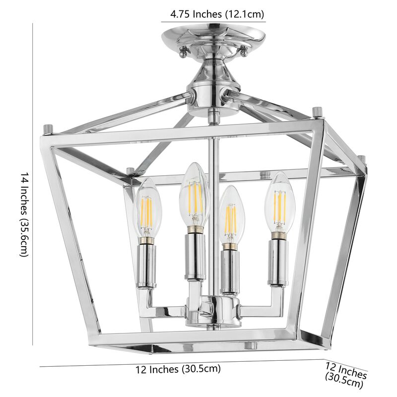 Plains Mini Lantern 12" 4-Light Iron Modern Farmhouse LED Flush Mount, Chrome