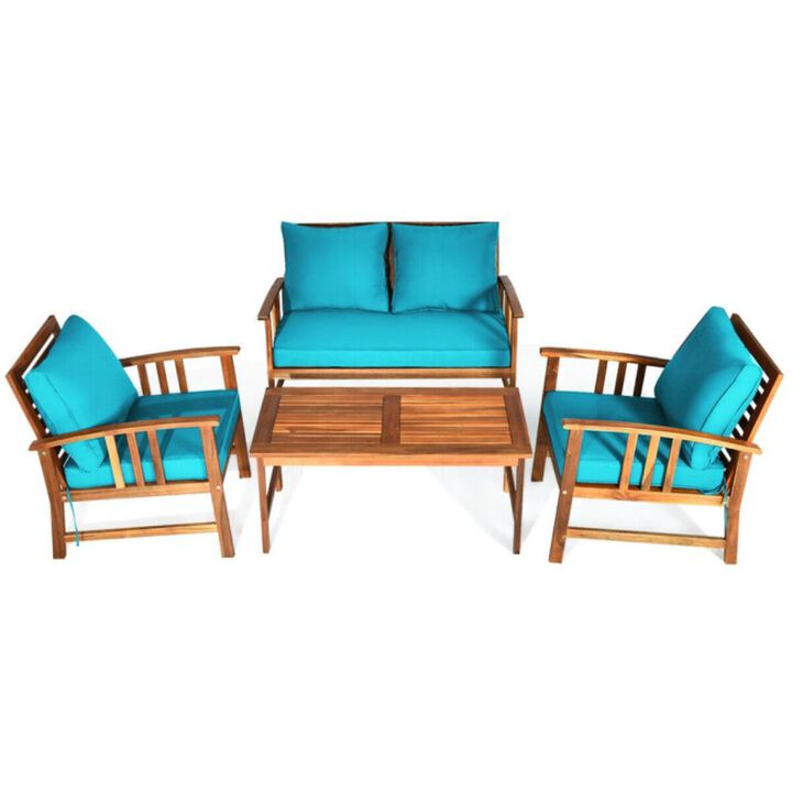 Hivvago 4 Pieces Wooden Patio Sofa Chair Set with Cushion