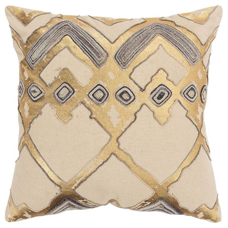 Homezia Beige Gold Foil Distressed Modern Throw Pillow