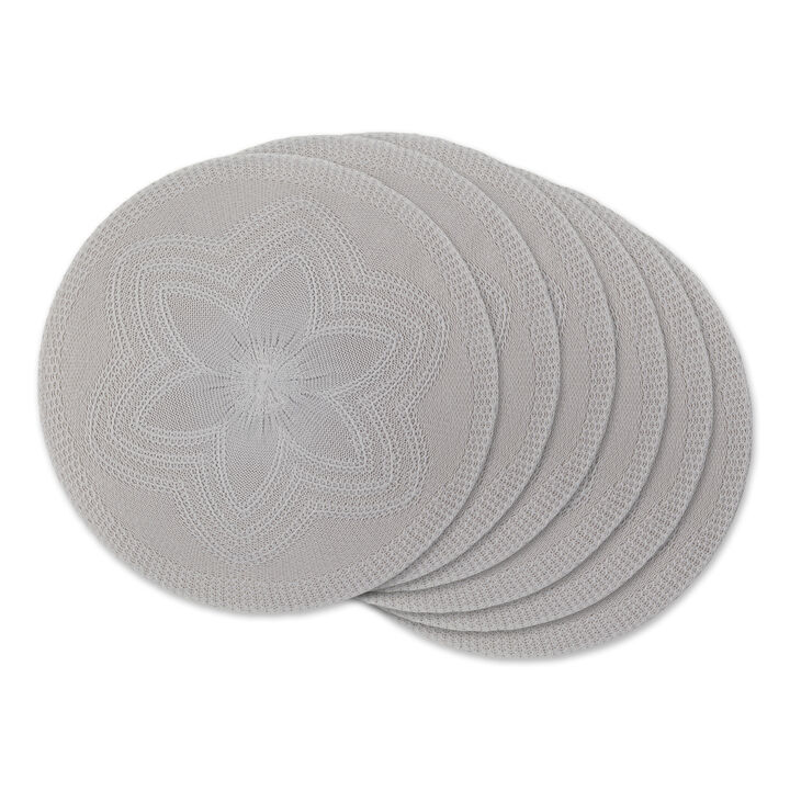 Set of 6 Gray Decorative Woven Round Placemats  15"