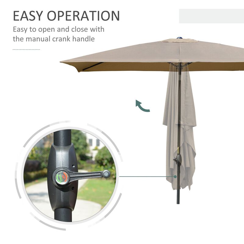 6.6 X 10 ft Rectangular Market Umbrella Patio Outdoor Table Umbrellas with Crank & Push Button Tilt, Coffee