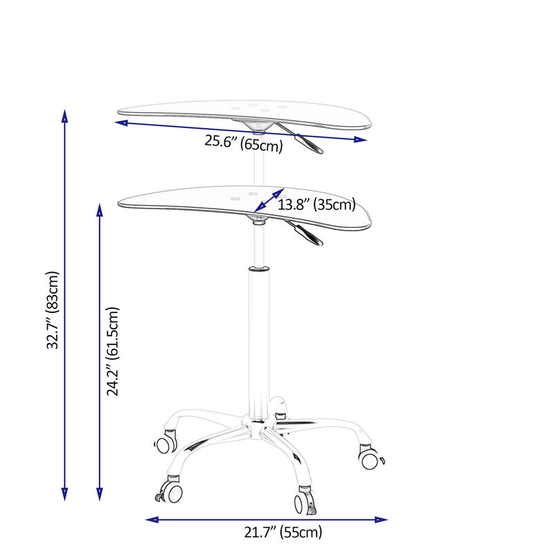 Hivvago Adjustable Height Tempered Glass Table Desk Table with Lockable Wheels