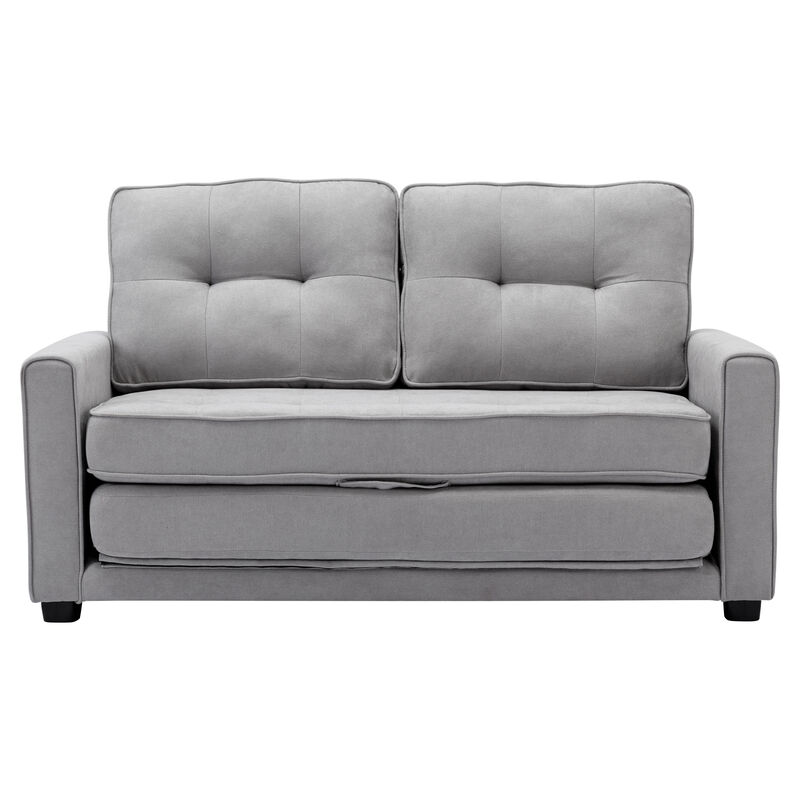 Merax 59.4" Loveseat Sofa with Pull-Out Bed Modern Upholstered Couch with Side Pocket for Living Room Office