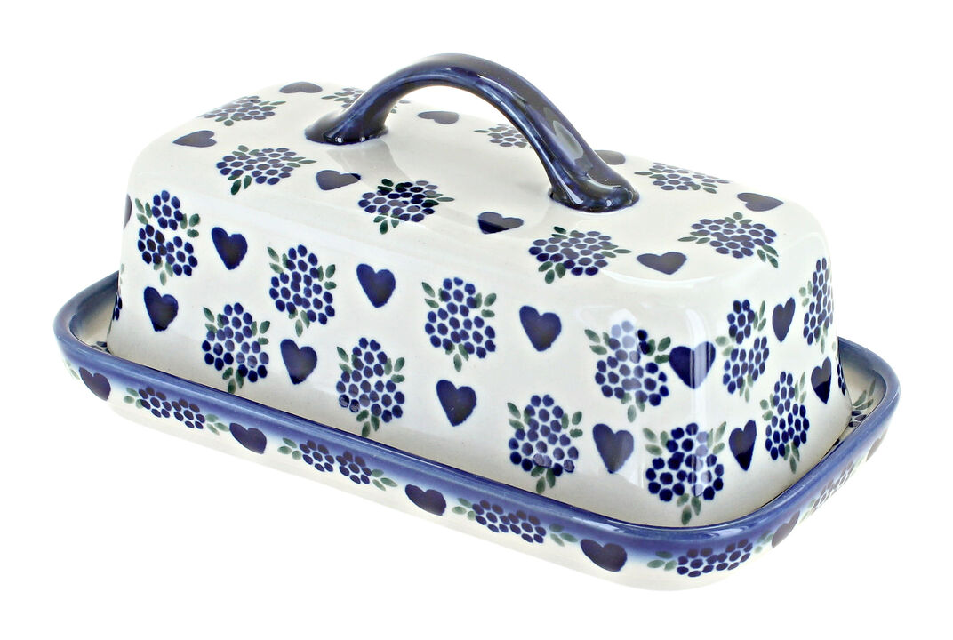 Blue Rose Polish Pottery Sweet Heart Large Butter Dish