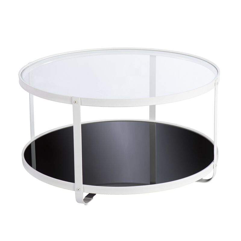Homezia 32" White Glass And Metal Two Tier Round Coffee Table