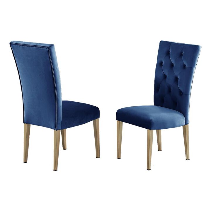 Tyrion Blue Tufted Velvet Side Chairs in Brushed Gold (Set of 2)