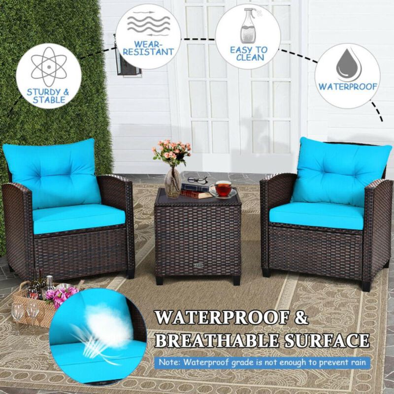 Hivvago 3 Pieces Rattan Patio Furniture Set with Washable Cushion