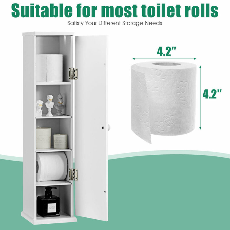 Costway Toilet Tissue Storage Tower Bathroom Storage Floor Cabinet w/ 4 Shelves