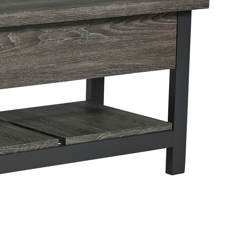 Ciara Storage Bench, Gray Engineered Wood, Black Solid Wood Legs, 48 Inch - Benzara