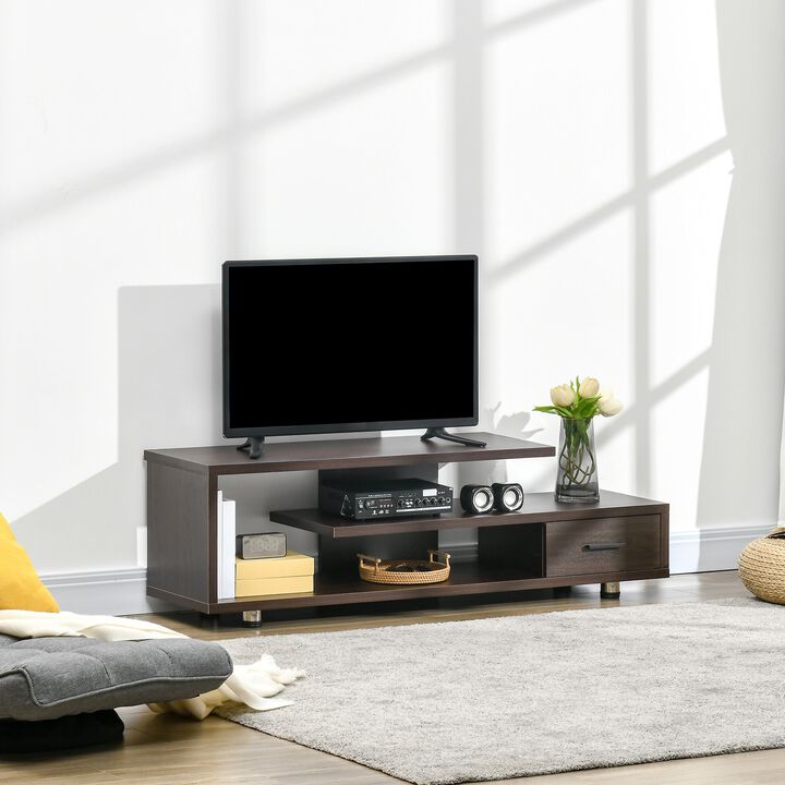 Modern TV Stand for TVs up to 45", TV Cabinet with Storage Shelf and Drawer, Entertainment Center for Living Room Bedroom, Walnut