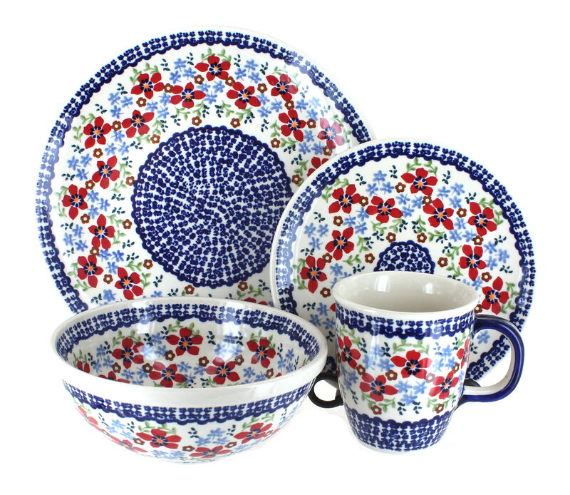 Blue Rose Polish Pottery Tulip 16 Piece Dinner Set