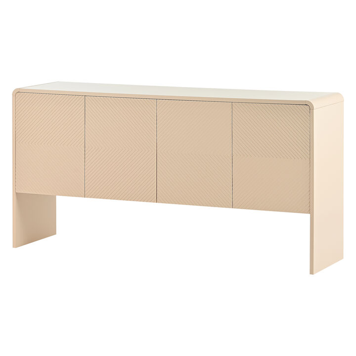 Minimalist Style 60"L Large Storage Space Sideboard with 4 Doors and Rebound Device for Living Room and Entryway (Apricot Cream)