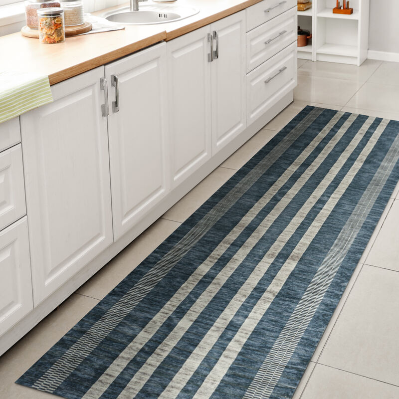 Vichy Geometric Striped Machine Washable Area Rug