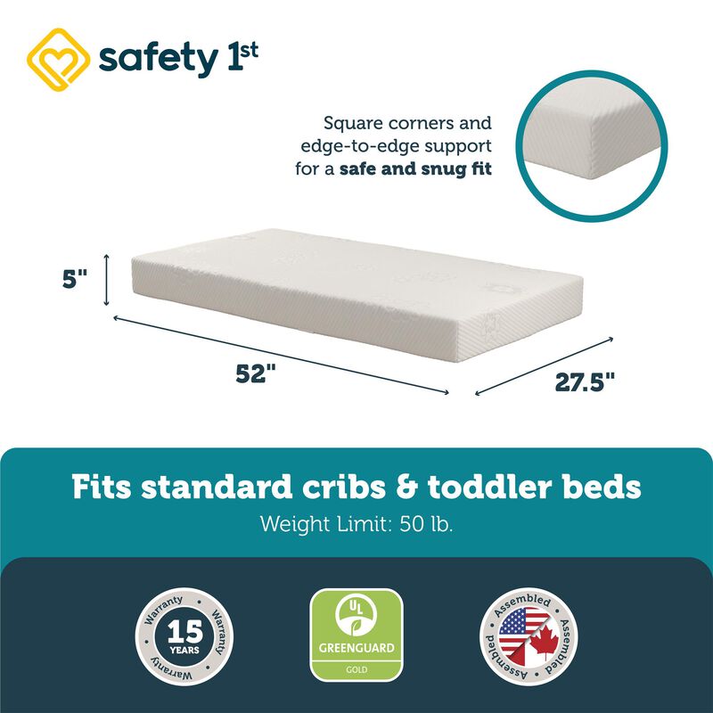 Peaceful Lullabies 5'' Crib and Toddler Bed Mattress with Removable Cover