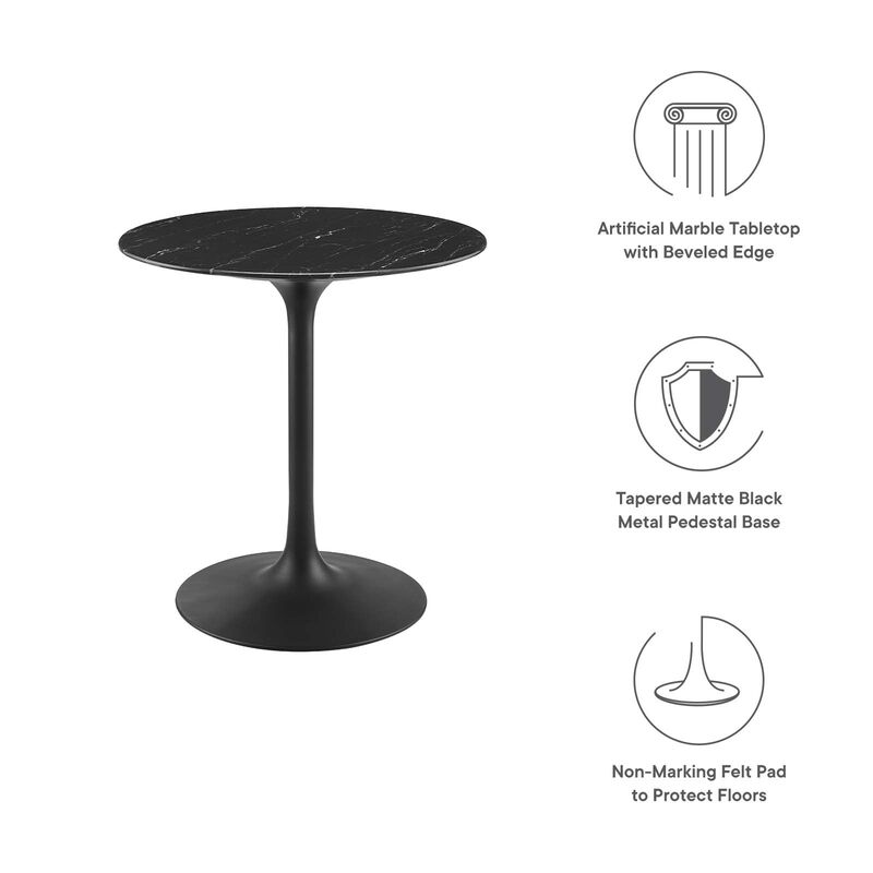 Modway - Lippa 28" Round Artificial Marble Dining Table Black Black