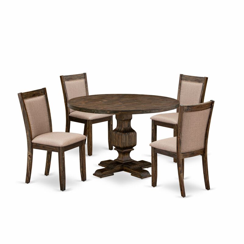 East West Furniture I3MZ5-716 5Pc Dining Set - Round Table and 4 Parson Chairs - Distressed Jacobean Color
