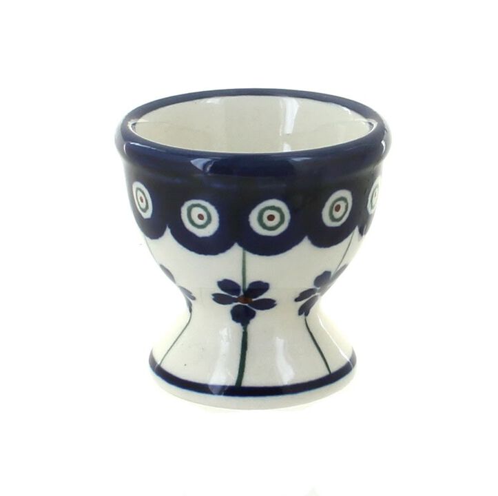 Blue Rose Polish Pottery Flowering Peacock Egg Cup