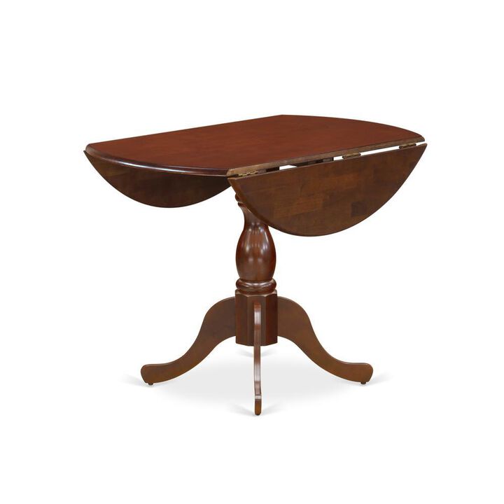 Round Table Mahogany Color Drops Leave Table Top Surface and Asian Wood Mid Century Table Pedestal Legs -Mahogany Finish