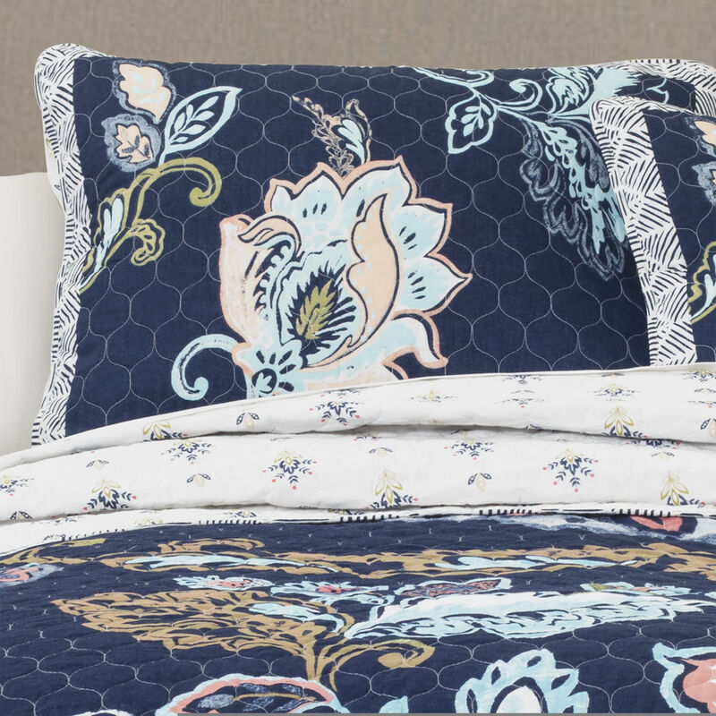 Aster Quilt Navy 3Pc Set Full/Queen